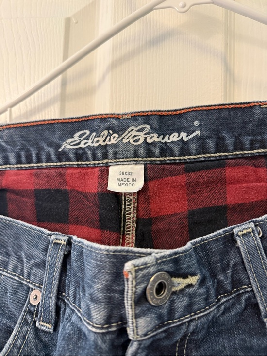 Eddie Bauer Other - Eddie Bauer Denim Jeans with Red and Black Plaid Waistband